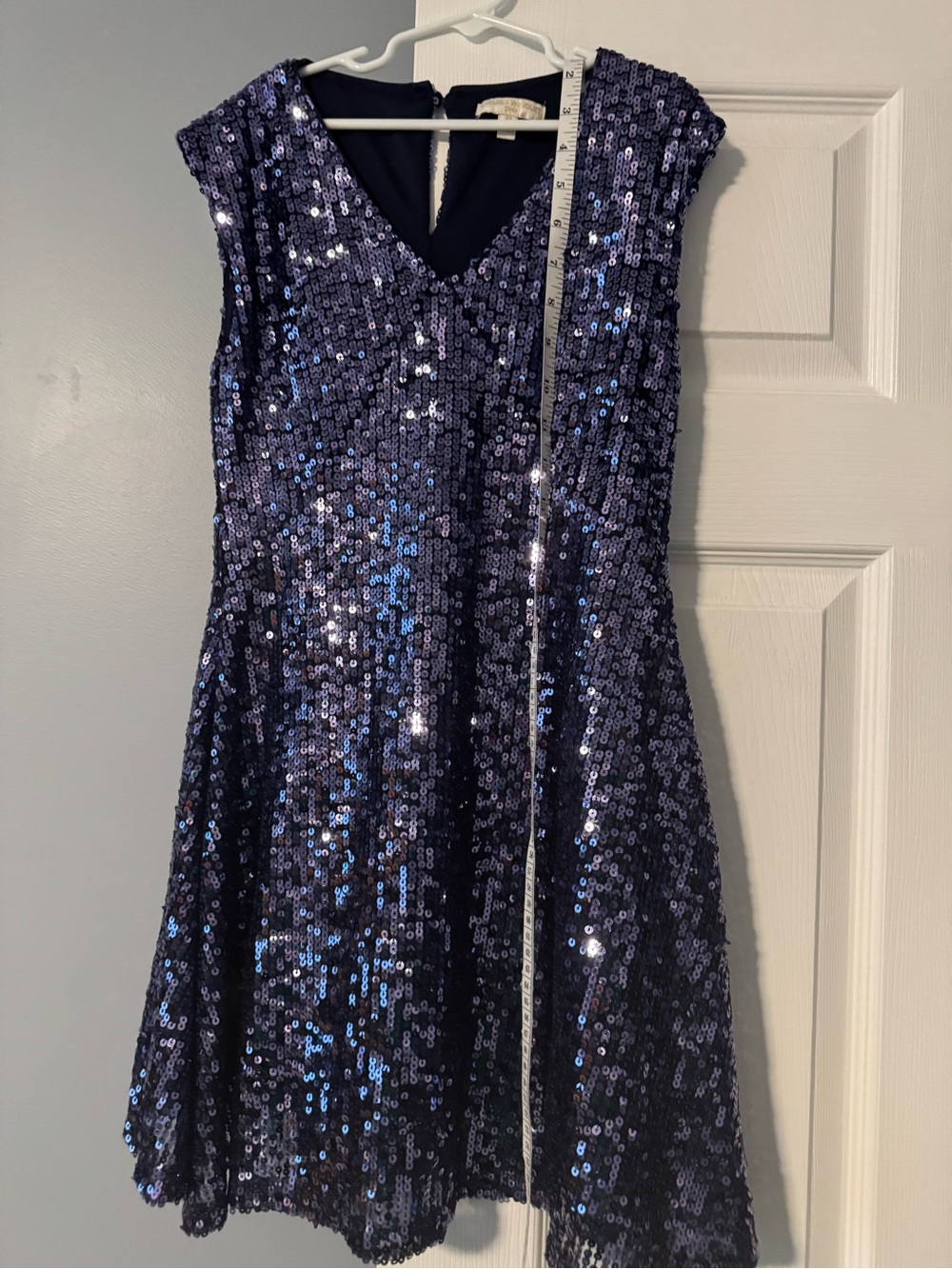 Chelsea & Violet Navy Blue Sequin V-Neck Party Dress